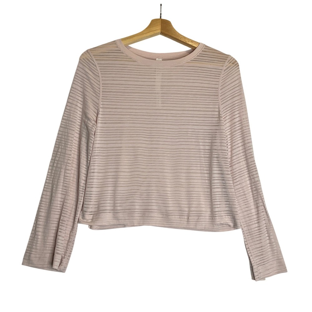 Lululemon Love Striped Long Sleeve T-Shirt Pink‎ Semi Sheer Athletic Stretch 4